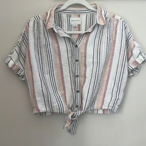 American Eagle Striped Linen Top | L